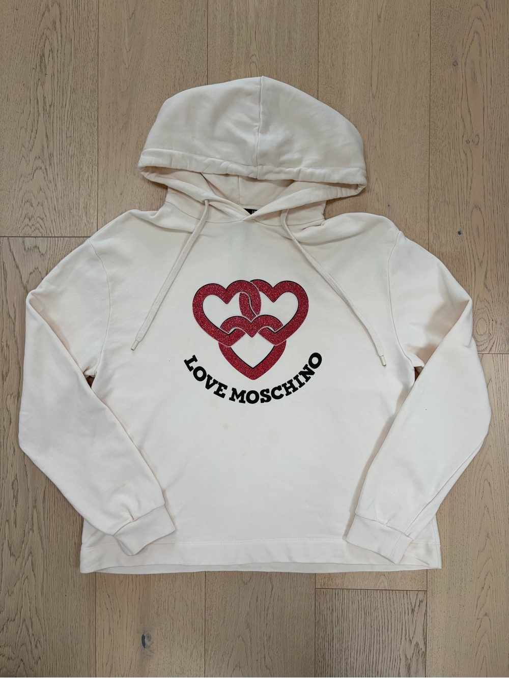 Love Moschino Cream Red Glitter Heart Hoodie – US 12 / IT 48